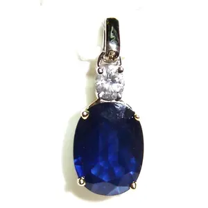 Liontin pesta 14K batu permata safir biru alami, liontin emas berlian safir biru putih