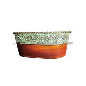 Jardinière en métal Jardinière en forme d'antiquité Jardinière en métal décorative pour la maison Pot de fleur traditionnel fini rouge foncé - Product Image 2
