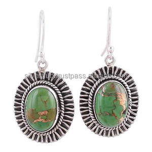Pendientes de Turquesa Verde Natural de Forma Ovalada con Bisel, Hechos a Mano en Plata de Ley 925, Joyería Fina con Piedras Preciosas, Pendientes Colgantes ODM - Product Image 1