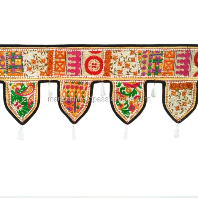 Indian ethnic window valance home decor vintage embroidered patchwork door hanging