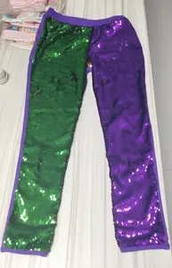 Mardi Gras Green Purple Pants Reversible Double Color Kids Children Sequin Pants Outfits Trousers
