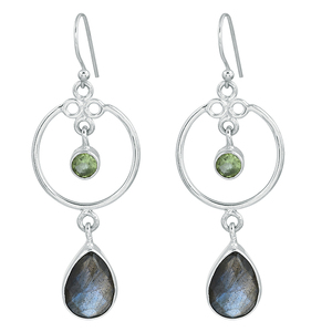 925 <b>Sterling</b> <b>Silver</b> Dangle <b>Earrings</b> with Pear Shape Peridot Gemstone Garnet for Wedding Party or Gift - Product Image 1