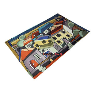 Alfombra de lana de ganchillo hecha a mano, edificios en la calle india - Product Image 3