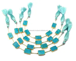 Chuỗi Hạt Đá Quý Rời Khoan Phẳng Hình Chữ Nhật 12X20Mm Mạ Điện Màu Vàng Đồng Thau Ngọc Lam Tự Nhiên <span class=keywords><strong>Howlite</strong></span> - Product Image 1