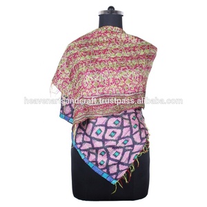 Kantha Work seda hecha a mano estilo Vintage bufanda SC1216 niñas bufanda estola Hijab Vintage kantha cosido a mano algodón Allover bufanda - Product Image 2