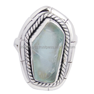 Top 925 argent Sterling aigue-marine pierres précieuses brutes éternité Vermeil bague indienne en gros fabricant de bijoux en argent - Product Image 3