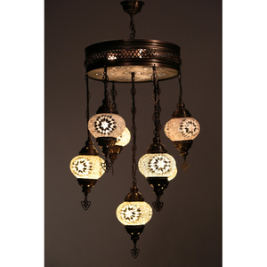 Plafond traditionnel Turc Mosaïque Verre Lustre avec 7 Pièces N° 2 Tons - Product Image 2