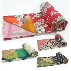 בציר הפיך Kantha סארי לזרוק הודי תאום גודל Kantha שמיכת סארי שמיכת/טקסטיל לבית/שמיכה