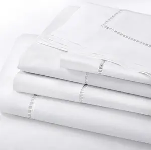 Draps de linge brodés personnalisés, drap de lit en lin blanc taille King d'hôtel, livraison gratuite 200-TC - Product Image 1