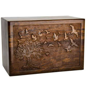 Gravée oiseaux Antique commémoratif, boîte de cercueil en bois bon marché pour adultes, cendres funérailles humaines, urnes de crémation Style américain/européen - Product Image 1