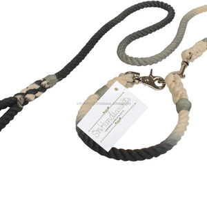 Cotton Rope Leather Handle Dog <b>Leash</b> and Matching Dog <b>Collar</b> Rope Suppliers - Product Image 1