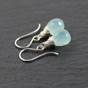 925 <b>Sterling</b> <b>Silver</b> Aqua chalcedony <b>drop</b> gemstone <b>earrings</b> - Product Image 2