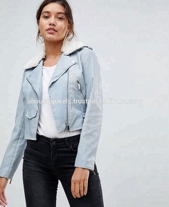 Veste de motard en cuir suédé pour femmes, veste et manteaux de motard en cuir de mouton et d'agneau personnalisés et bon marché, vente en gros - Product Image 2