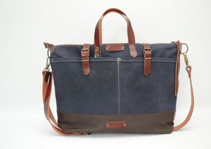 Sac en toile cirée à fermeture éclair, fourre-tout, avec poignées en cuir, fermeture à glissière et fond, de couleur marine, lb, 0028 - Product Image 5