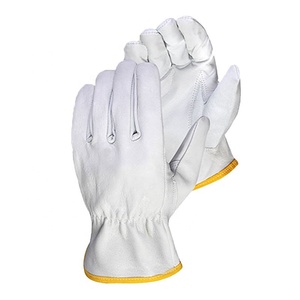 Guantes de conductor de cuero Argon de corteza blanca y blanca con dedos completos con tubería - Product Image 1