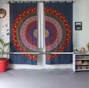 Coton paon Mandala fleur tenture murale rideau belle porte fenêtre cantonnière drapé Floral décor à la maison par les expéditeurs indiens - Product Image 3