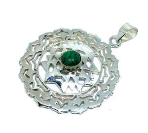 Belle Turquoise Reiki Energy Charged Shri Yantra Pendentif Charm Argent Plaqué Collier Bijoux - Product Image 4