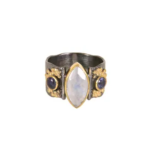 925แหวนชุบโรเดียมสีดำชุบโรเดียมประดับอัญมณีสีเงินสเตอร์ลิงสีรุ้งพร้อมแหวนชุบทองรูปเพชร - Product Image 1