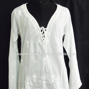 Nueva llegada de la moda de las mujeres Kurties/de algodón de las señoras blanco túnicas/vestido de noche - Product Image 1