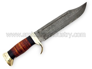 Xyj — couteau Crocodile de chasse, fait à la main, damas avec manche en cuir (Sm32) - Product Image 3