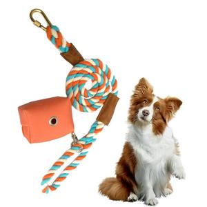 Dispensador de bolsas para excrementos de perro, conjunto de correa de cuero genuino de PU, tela de lona vegana, productos de lujo para perros, naranja - Product Image 1