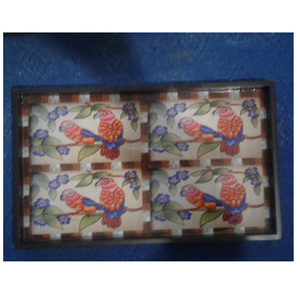 Bandeja de madera hecha a mano para utensilios de cocina, bandeja de diseño colorido impreso, hecha a mano, brillante y pulido - Product Image 1