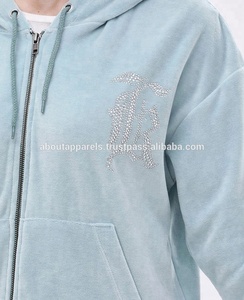 Nouvelle vente chaude en gros Offres Spéciales femme mode personnalisé 100% coton tissu blanc fermeture éclair respirant coton sweats à capuche - Product Image 3