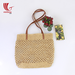 Bolso de Playa de Paja Marrón Claro para Mujer con Cierre Abierto, Artesanía al por Mayor - Product Image 3