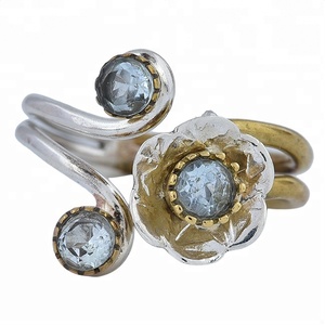 แหวน925บุษราคัมสีฟ้าทรงกลมเหลี่ยมเพชรพลอยเงินแท้เครื่องประดับแหวนแฟชั่นชุบทองคลาสสิกสำหรับเป็นของขวัญแต่งงาน - Product Image 3