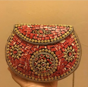 Bolso de mano indio hecho a mano con mosaico étnico, bonito bolso de mano de estilo indio, de noche, a la moda - Product Image 5