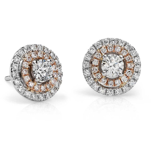 14K Multi-Tone Gold Real Round Cut Diamond Cluster <b>Earrings</b> - Product Image 1