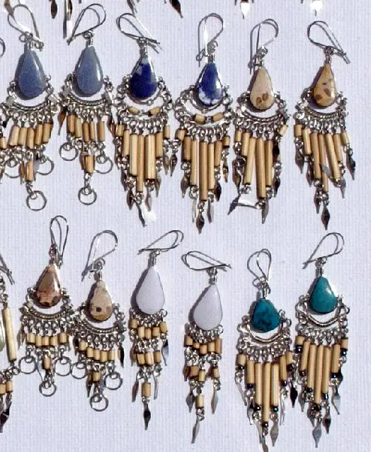 Handmade Dangle Earrings Với Màu Sắc Tự Nhiên Piedra Đá Quý, Bán Buôn Peru Jewelry Art, Artisan Gallery Đồ Trang Sức