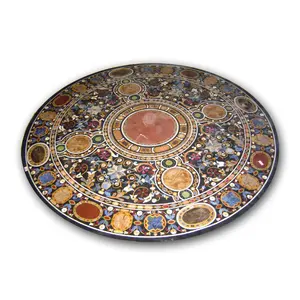 Pietre Dure قمة منضدة من الرخام العتيقة البطانة ترصيع الرخام طاولة طعام أعلى