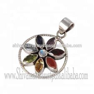 จี้925รูปจักระหลายสีทำด้วยมือจี้เพชร iolite โกเมนสีเงินสเตอร์ลิง - Product Image 2