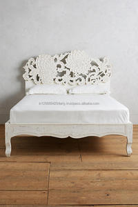 Lit double en chêne massif avec tête de lit sculptée haute, design de sculpture indienne dans un style antique, panneau en bois, meubles de maison, style Maharaja - Product Image 2