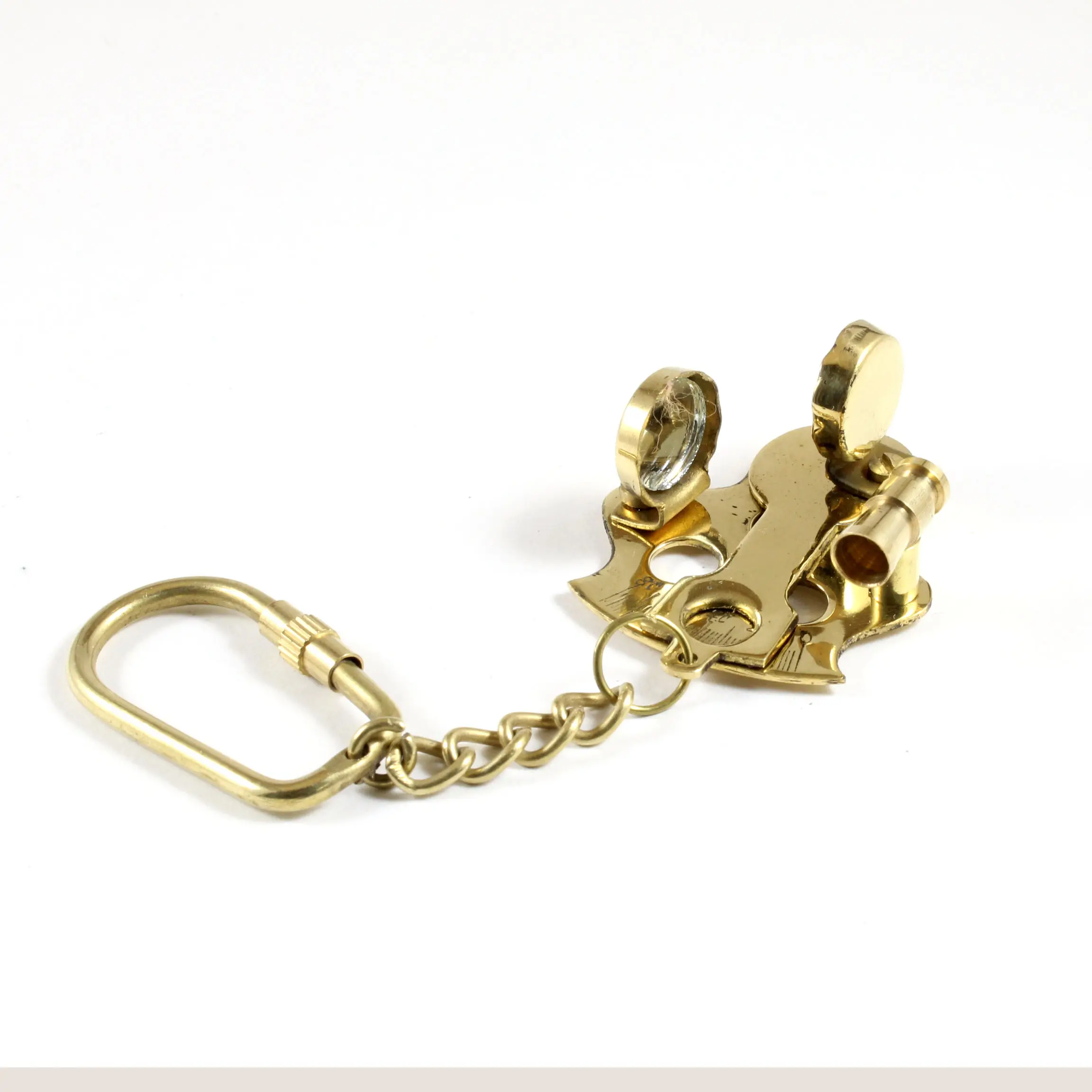 Brass Nautical Small Mini Sextant Keychain Keyring KeyHolder with Brass Loop