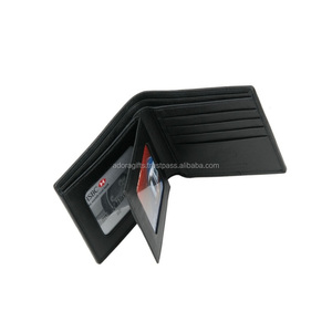 Portefeuille en cuir véritable noir pour homme avec fentes pour cartes RFID, fenêtre d'identification, 2 compartiments pour devises - Product Image 1