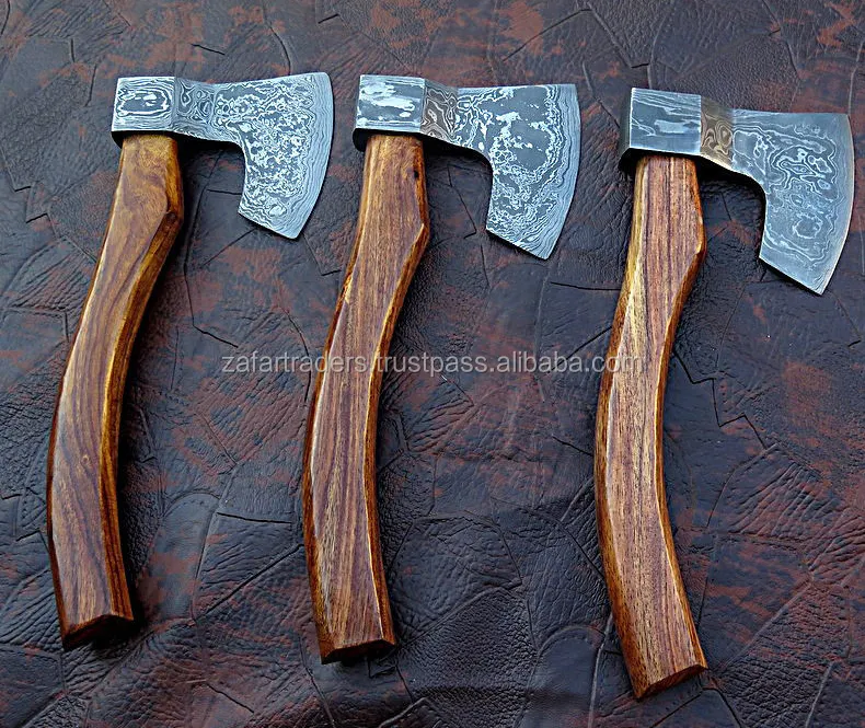 MEDIEVAL mano Lote de 3 de acero de Damasco hacha HAWKS TOMAHAWK ejes (ZR225)