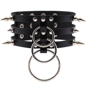 Spike Cascata Gabbia Collare-Cinturino In Pelle Nera Bondage 3 O Rotonda Goth Classico Postura Larga kink petplay Collo Harness cinghia - Product Image 3