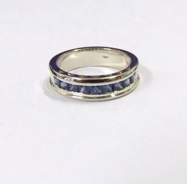 Anillo de compromiso para hombre, anillo de boda para hombre, zafiro, anillo de oro amarillo de 18 quilates, joyería de zafiro Blanco clásico azul de alta calidad genuina