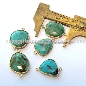 Pendentif en pierre précieuse turquoise à facettes avec connecteur à taille ajustable en argent sterling 925, breloque pour fête d'enfants - Product Image 1