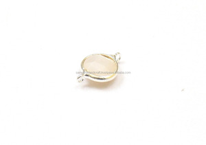 Joyería de múltiples piedras preciosas bohemias facetadas de Calcedonia Rosa chapada en plata con conector de bisel de oro hecho de latón - Product Image 4