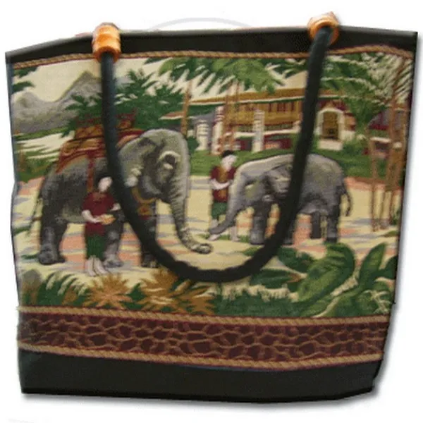 Bolso de lona de algodón pesado, diseño de elefante hecho a mano