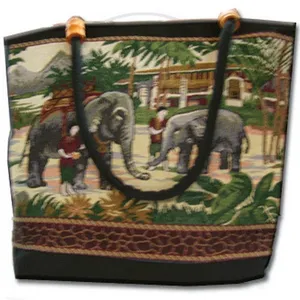 हाथी डिजाइन हथकरघा भारी कपास कैनवास बैग