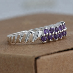 Hermosa piedra preciosa amatista redonda facetada 925 anillo de banda de plata esterlina joyería anillo de moda plateado para mujer. - Product Image 3
