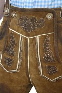 Pantalones Cortos Bávaros Tradicionales Alemanes para Hombre Beerfest, Lederhosen, Cortos hasta la Rodilla, Resistentes al Viento, de Gamuza Bicolor, Cuero de Cabra Dulce de 1.2mm - Product Image 2