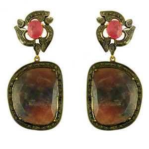 Nouvelles boucles d'oreilles victoriennes marron à motifs coussin, bijoux en argent sterling 925, nouvelle mode, cadeau avec perle et diamant comme pierres principales - Product Image 2