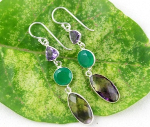 Natural Green Onyx Amethyst Ametrine Sterling Silver Hydro Cuff <b>Earrings</b> Multi-Shape <b>Cute</b> Party Jewelry for Women Wholesale Gift - Product Image 5