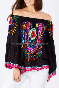 Blusa elegante de lujo para mujer con mangas largas de campana de color princesa tribal hombro elástico y estilo Sexy de ajuste relajante - Product Image 3