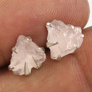 Claw การตั้งค่าต่างหู925เงินสเตอร์ลิงธรรมชาติ ROSE QUARTZ อัญมณีหยาบล่าสุดแฟชั่นต่างหู - Product Image 1